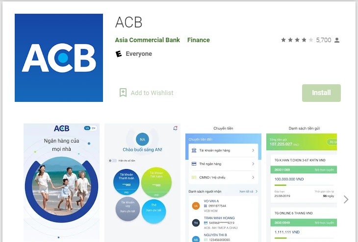 Truy cập vào CH Play hoặc App Store để tải ứng dụng ACB ONE về điện thoại